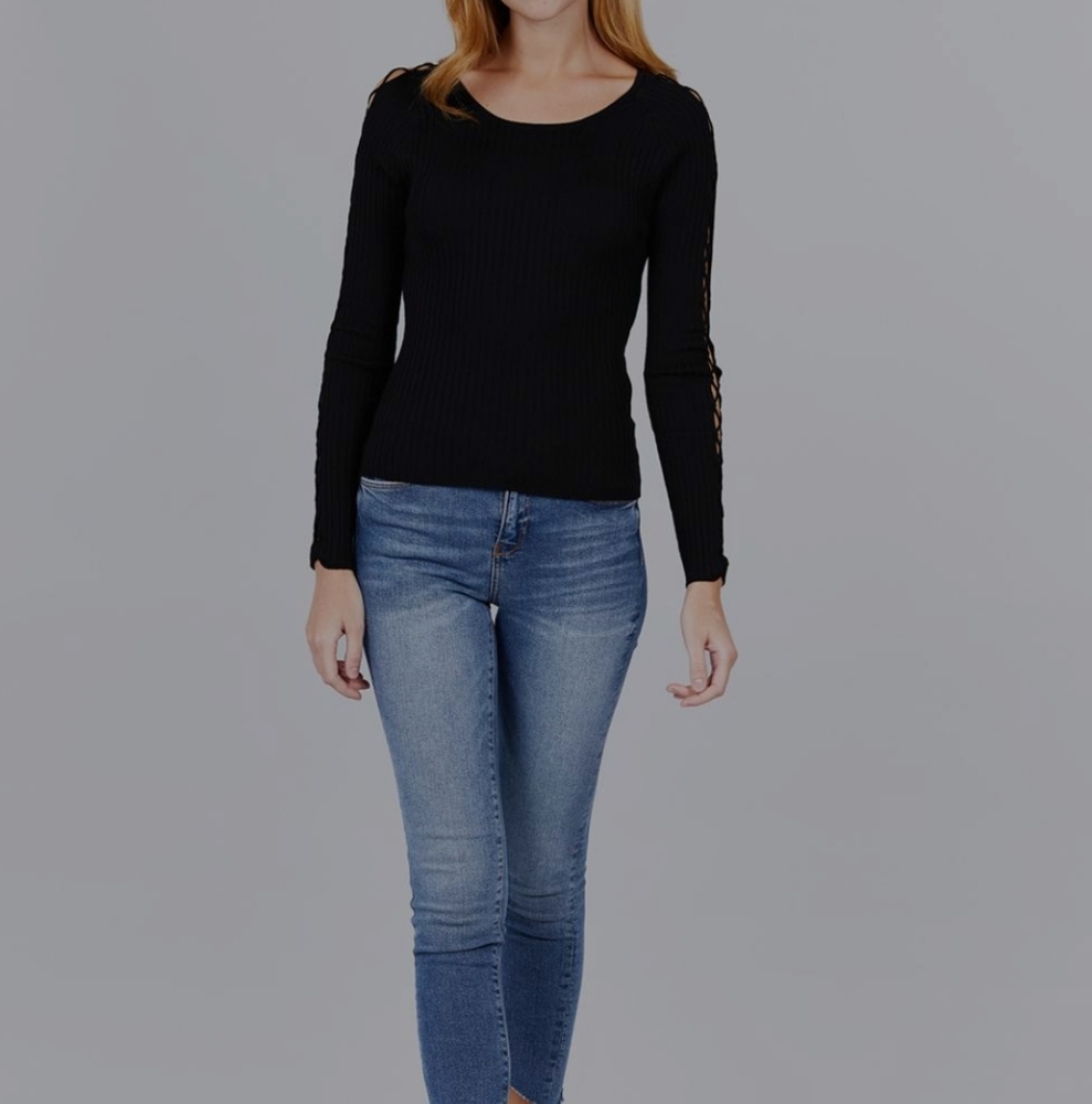 Black Ribbed Sweater Top - Picture 2 of 9
